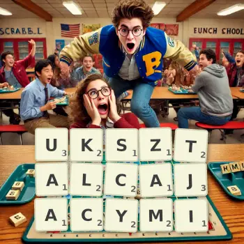 Kreatywna ilustracja do gry w Scrabble ze słowem UKSZTALCAJACYMI ułożonym z płytek na planszy.