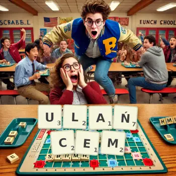 Kreatywna ilustracja do gry w Scrabble ze słowem ULAŃCEM ułożonym z płytek na planszy.