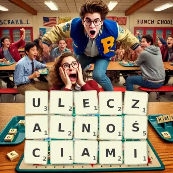 Kreatywna ilustracja do gry w Scrabble ze słowem ULECZALNOŚCIAMI ułożonym z płytek na planszy.