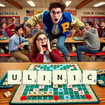Kreatywna ilustracja do gry w Scrabble ze słowem ULINIĆ ułożonym z płytek na planszy.