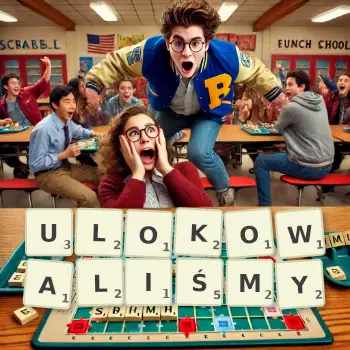 Kreatywna ilustracja do gry w Scrabble ze słowem ULOKOWALIŚMY ułożonym z płytek na planszy.