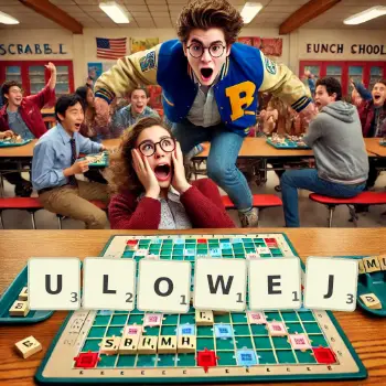 Kreatywna ilustracja do gry w Scrabble ze słowem ULOWEJ ułożonym z płytek na planszy.