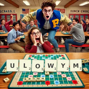 Kreatywna ilustracja do gry w Scrabble ze słowem ULOWYM ułożonym z płytek na planszy.