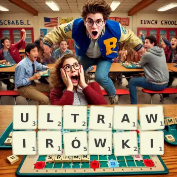 Kreatywna ilustracja do gry w Scrabble ze słowem ULTRAWIRÓWKI ułożonym z płytek na planszy.