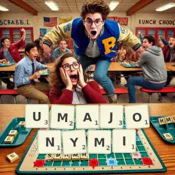 Kreatywna ilustracja do gry w Scrabble ze słowem UMAJONYMI ułożonym z płytek na planszy.