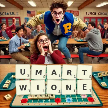 Kreatywna ilustracja do gry w Scrabble ze słowem UMARTWIONE ułożonym z płytek na planszy.