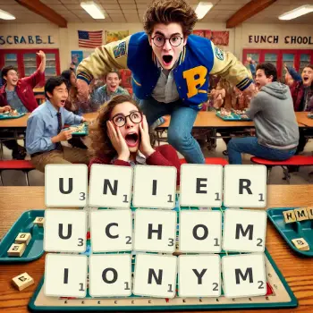 Kreatywna ilustracja do gry w Scrabble ze słowem UNIERUCHOMIONYM ułożonym z płytek na planszy.