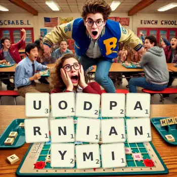 Kreatywna ilustracja do gry w Scrabble ze słowem UODPARNIANYMI ułożonym z płytek na planszy.