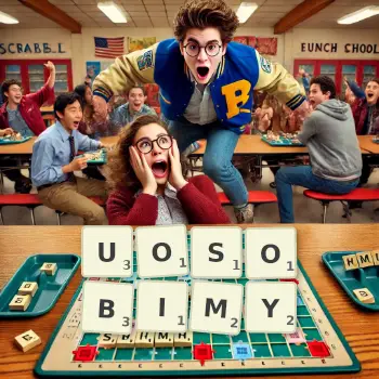 Kreatywna ilustracja do gry w Scrabble ze słowem UOSOBIMY ułożonym z płytek na planszy.