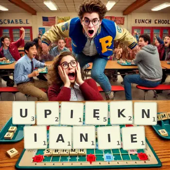 Kreatywna ilustracja do gry w Scrabble ze słowem UPIĘKNIANIE ułożonym z płytek na planszy.