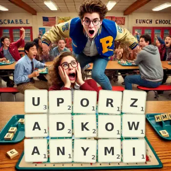 Kreatywna ilustracja do gry w Scrabble ze słowem UPORZADKOWANYMI ułożonym z płytek na planszy.