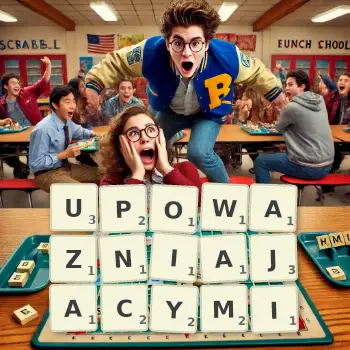 Kreatywna ilustracja do gry w Scrabble ze słowem UPOWAZNIAJACYMI ułożonym z płytek na planszy.