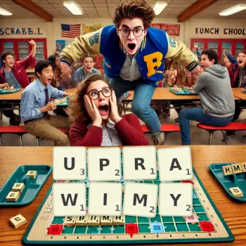 Kreatywna ilustracja do gry w Scrabble ze słowem UPRAWIMY ułożonym z płytek na planszy.