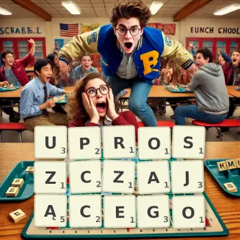 Kreatywna ilustracja do gry w Scrabble ze słowem UPROSZCZAJĄCEGO ułożonym z płytek na planszy.