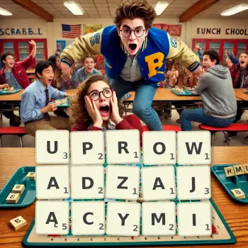 Kreatywna ilustracja do gry w Scrabble ze słowem UPROWADZAJĄCYMI ułożonym z płytek na planszy.