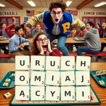 Kreatywna ilustracja do gry w Scrabble ze słowem URUCHOMIAJĄCYMI ułożonym z płytek na planszy.