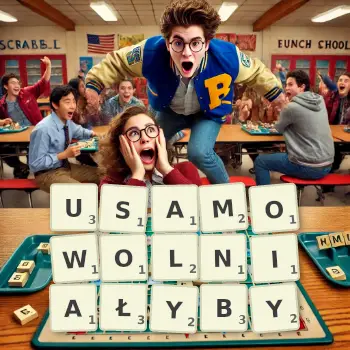 Kreatywna ilustracja do gry w Scrabble ze słowem USAMOWOLNIAŁYBY ułożonym z płytek na planszy.