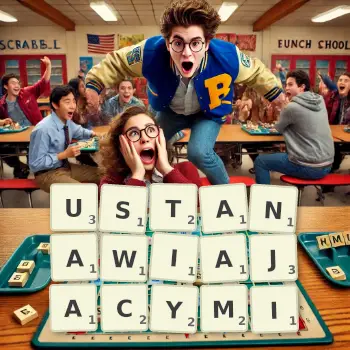 Kreatywna ilustracja do gry w Scrabble ze słowem USTANAWIAJACYMI ułożonym z płytek na planszy.