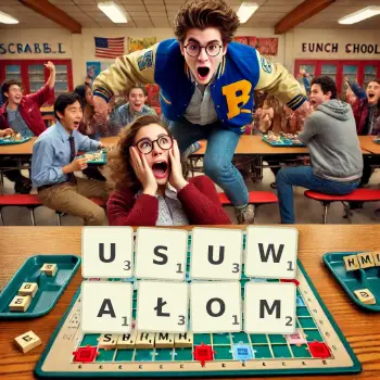 Kreatywna ilustracja do gry w Scrabble ze słowem USUWAŁOM ułożonym z płytek na planszy.