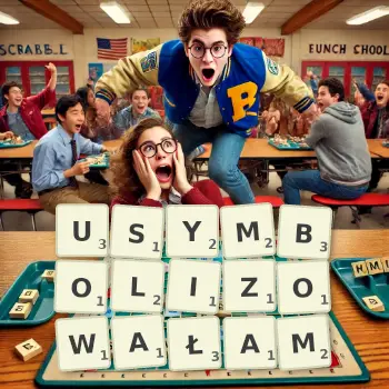 Kreatywna ilustracja do gry w Scrabble ze słowem USYMBOLIZOWAŁAM ułożonym z płytek na planszy.