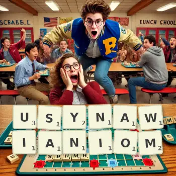 Kreatywna ilustracja do gry w Scrabble ze słowem USYNAWIANIOM ułożonym z płytek na planszy.