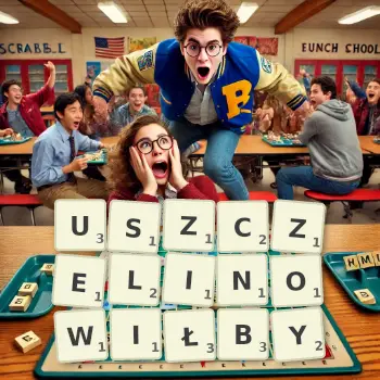 Kreatywna ilustracja do gry w Scrabble ze słowem USZCZELINOWIŁBY ułożonym z płytek na planszy.