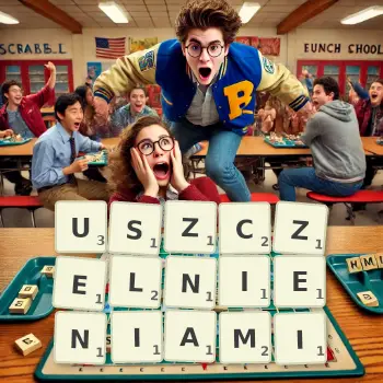 Kreatywna ilustracja do gry w Scrabble ze słowem USZCZELNIENIAMI ułożonym z płytek na planszy.