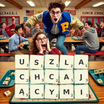 Kreatywna ilustracja do gry w Scrabble ze słowem USZLACHCAJĄCYMI ułożonym z płytek na planszy.