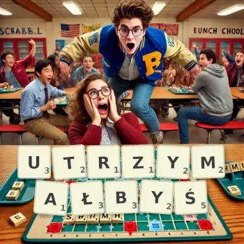 Kreatywna ilustracja do gry w Scrabble ze słowem UTRZYMAŁBYŚ ułożonym z płytek na planszy.