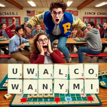 Kreatywna ilustracja do gry w Scrabble ze słowem UWALCOWANYMI ułożonym z płytek na planszy.