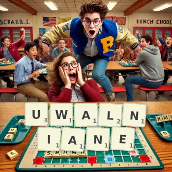 Kreatywna ilustracja do gry w Scrabble ze słowem UWALNIANE ułożonym z płytek na planszy.