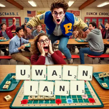 Kreatywna ilustracja do gry w Scrabble ze słowem UWALNIANI ułożonym z płytek na planszy.