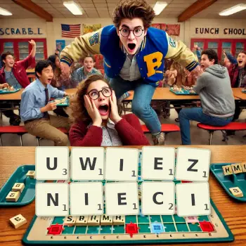 Kreatywna ilustracja do gry w Scrabble ze słowem UWIEZNIECI ułożonym z płytek na planszy.