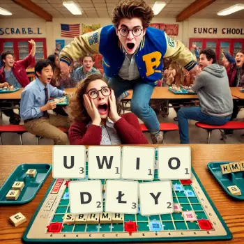 Kreatywna ilustracja do gry w Scrabble ze słowem UWIODŁY ułożonym z płytek na planszy.