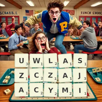 Kreatywna ilustracja do gry w Scrabble ze słowem UWLASZCZAJACYMI ułożonym z płytek na planszy.