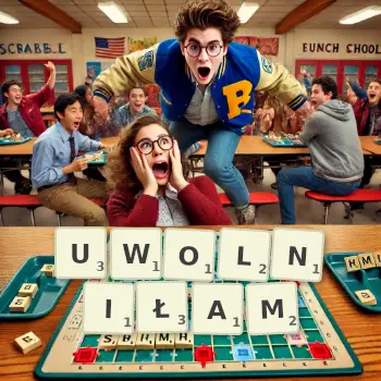 Kreatywna ilustracja do gry w Scrabble ze słowem UWOLNIŁAM ułożonym z płytek na planszy.