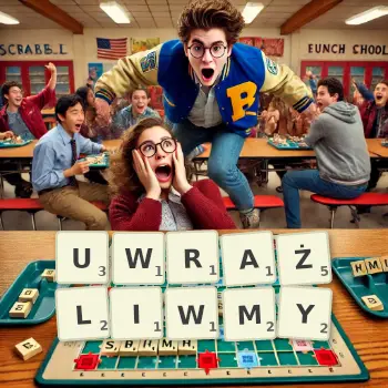 Kreatywna ilustracja do gry w Scrabble ze słowem UWRAŻLIWMY ułożonym z płytek na planszy.