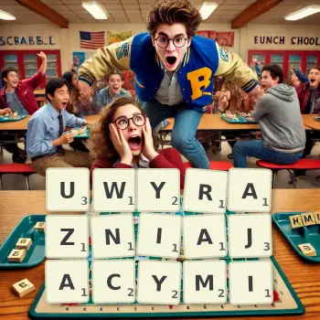 Kreatywna ilustracja do gry w Scrabble ze słowem UWYRAZNIAJACYMI ułożonym z płytek na planszy.