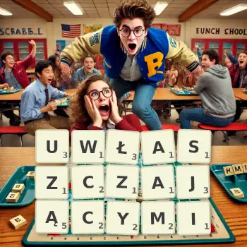 Kreatywna ilustracja do gry w Scrabble ze słowem UWŁASZCZAJĄCYMI ułożonym z płytek na planszy.