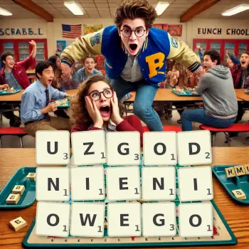 Kreatywna ilustracja do gry w Scrabble ze słowem UZGODNIENIOWEGO ułożonym z płytek na planszy.