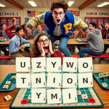 Kreatywna ilustracja do gry w Scrabble ze słowem UZYWOTNIONYMI ułożonym z płytek na planszy.