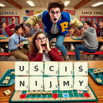 Kreatywna ilustracja do gry w Scrabble ze słowem UŚCIŚNIJMY ułożonym z płytek na planszy.