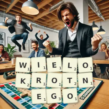 Kreatywna ilustracja do gry w Scrabble ze słowem WIELOKROTNEGO ułożonym z płytek na planszy.