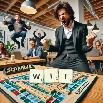 Kreatywna ilustracja do gry w Scrabble ze słowem WII ułożonym z płytek na planszy.