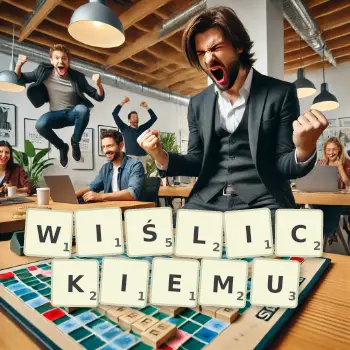 Kreatywna ilustracja do gry w Scrabble ze słowem WIŚLICKIEMU ułożonym z płytek na planszy.