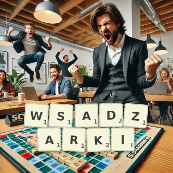 Kreatywna ilustracja do gry w Scrabble ze słowem WSADZARKI ułożonym z płytek na planszy.