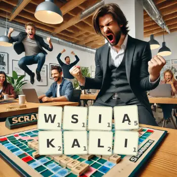 Kreatywna ilustracja do gry w Scrabble ze słowem WSIĄKALI ułożonym z płytek na planszy.