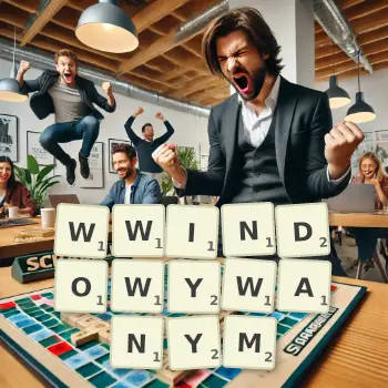 Kreatywna ilustracja do gry w Scrabble ze słowem WWINDOWYWANYM ułożonym z płytek na planszy.