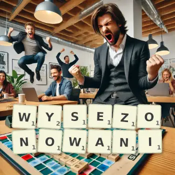 Kreatywna ilustracja do gry w Scrabble ze słowem WYSEZONOWANI ułożonym z płytek na planszy.