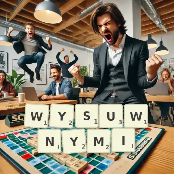 Kreatywna ilustracja do gry w Scrabble ze słowem WYSUWNYMI ułożonym z płytek na planszy.